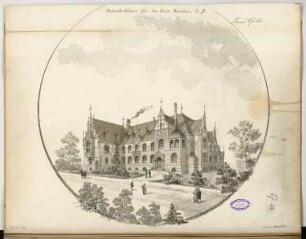 Landratsamt (Kreishaus), Beuthen Monatskonkurrenz Dezember 1896: Perspektivische Ansicht