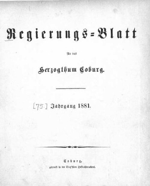 Regierungs-Blatt für das Herzogtum Coburg. 1881