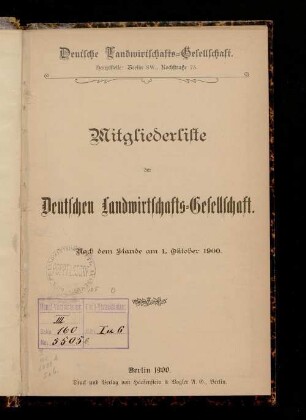 Mitgliederliste der Deutschen Landwirtschafts-Gesellschaft
