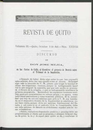 Núm. XXXVIII - Quito, Octubre 8 de 1898