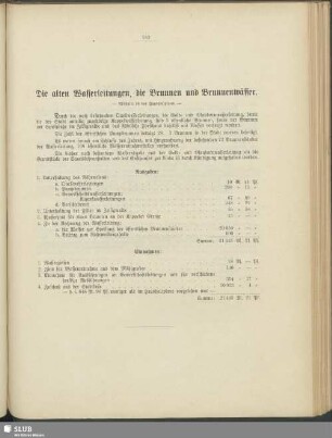 Die alten Wasserleitungen, die Brunnen und Brunnenwässer