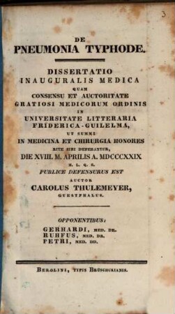De pneumonia typhode : diss. inaug. med.