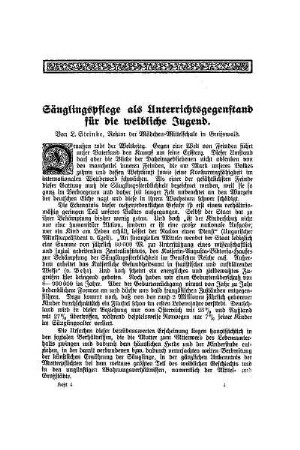 Säuglingspflege als Unterrichtsgegenstand für die weibliche Jugend