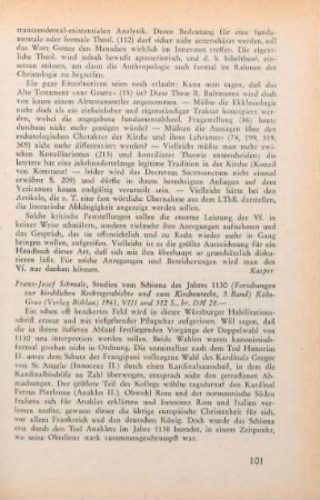 101-102 [Rezension] Schmale, Franz-Josef, Studien zum Schisma des Jahres 1130