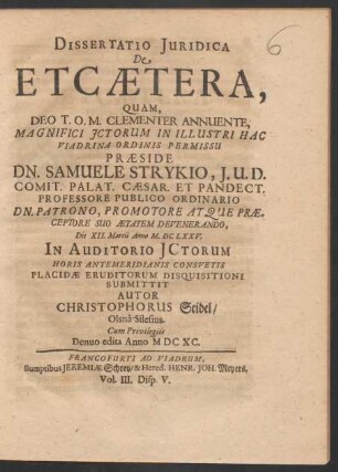 Dissertatio Iuridica De Etcaetera