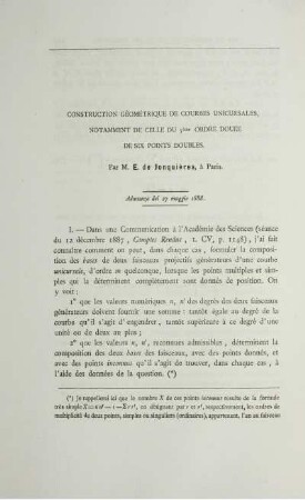 Construction géométrique de courbes unicursales, notamment de celle du ... ordre douée de six points doubles.