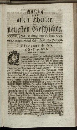 XXXIII. Nachlese. Coburg, den 18. Aug. 1753.