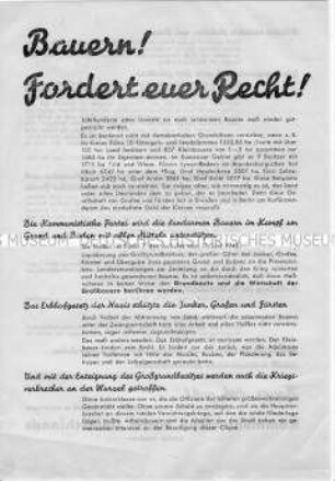Aufruf der KPD des Bezirkes Sachsen an die Bauern zur gerechten Durchführung der Bodenreform