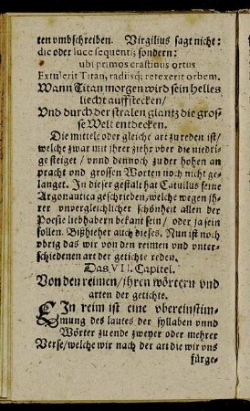Das VII. Capitel. Von den reimen/ ihren wörtern und arten der getichte.
