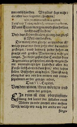 Das VII. Capitel. Von den reimen/ ihren wörtern und arten der getichte.