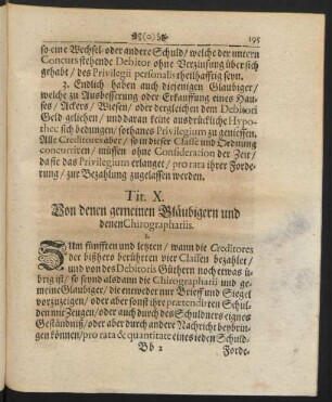 Tit. X. Von denen gemeinen Gläubigern und denen Chirographariis.