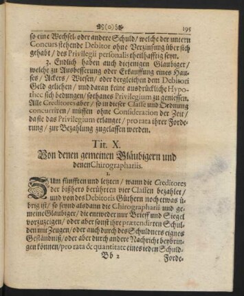 Tit. X. Von denen gemeinen Gläubigern und denen Chirographariis.