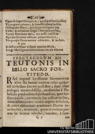 Spectaculum XIII. Teutonis In Bello Sacro Fortitudo.