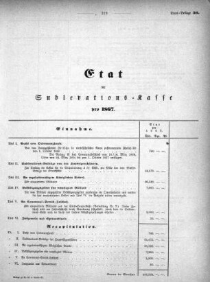 1867,30: Etat der Sublevations-Kasse pro 1867