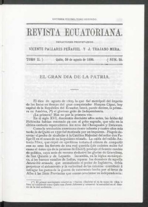 Tomo 2. - Quito, 30 de agosto de 1890. - Núm. 20