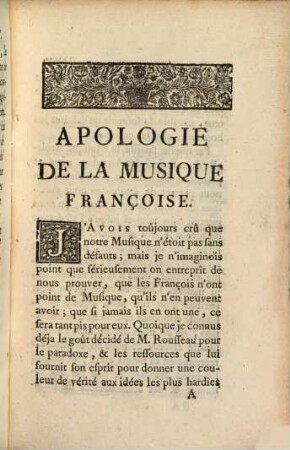 Apologie de la musique françoise contre Mons. Rousseau