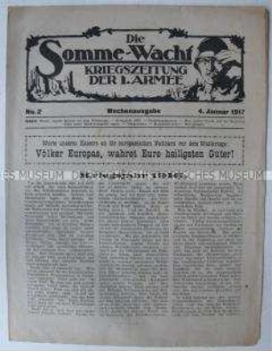 Kriegszeitung der 1. Armee "Die Somme-Wacht" mit einer Bilanz des Kriegsjahres 1916