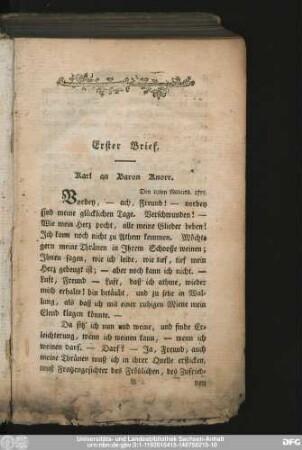 Erster Brief. Karl an Baron Knorr.