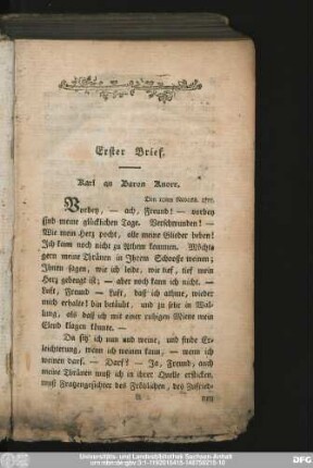 Erster Brief. Karl an Baron Knorr.