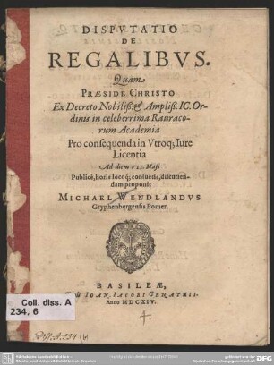 Disputatio De Regalibus