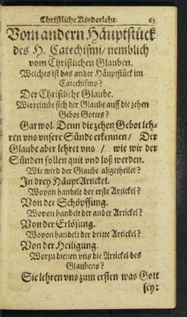 Vom andern Häuptstück des H. Catechismi/ nemblich vom Christlichen Glauben.