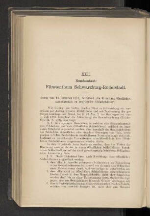 XXII. Bundesstaat: Fürstenthum Schwarzburg-Rudolstadt.