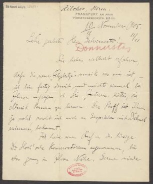 Brief an Ludwig Strecker  und B. Schott's Söhne : 10.11.1905