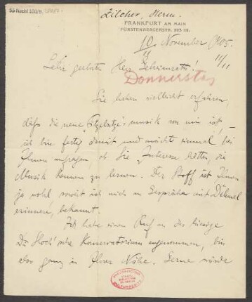 Brief an Ludwig Strecker <senior> und B. Schott's Söhne : 10.11.1905