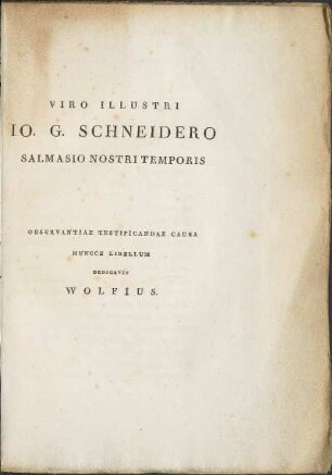 Viro Illustri Io. G. Schneidero Salmasio Nostri Temporis ...