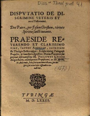 Disputatio de discrimine veteris et novi testamenti