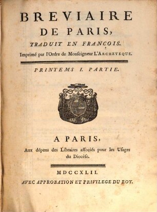 Breviaire De Paris, 1. Printems ; 1
