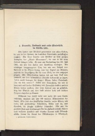 1. Seereise, Ankunft und erste Eindrücke in Afrika 1893.