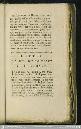 Lettre De Mme. Du Castelet A La Baronne