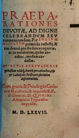 Praeparationes Devotae, Ad Digne Celebrandvm Sev communicandum