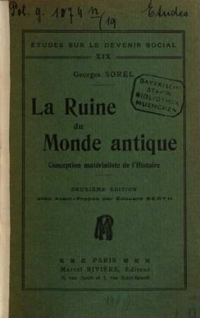 La ruine du monde antique : conception matérialiste de l'histoire