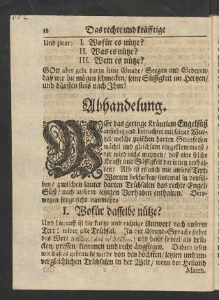 Abhandelung. I. Wofür dasselbe nütze?