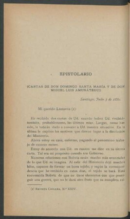 Epistolario : (Cartas de Don Domingo Santa María y de Don Miguel Luis Amunátegui)
