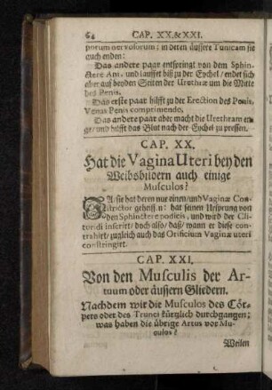 Cap. XX. Hat die Vagina Uteri bey den Weibsbildern auch einige Musculos?