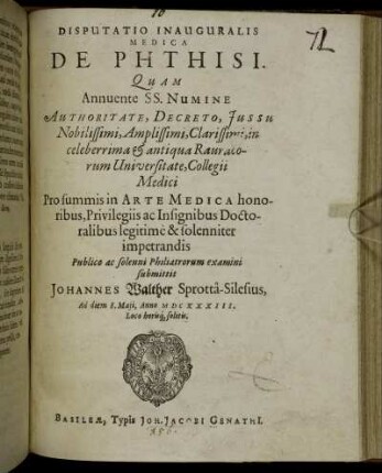 Disputatio Inauguralis Medica De Phthisi