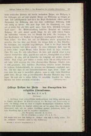 Lessings Nathan der Weise - das Evangelium des religiösen Liberalismus : (Fortsetzung)