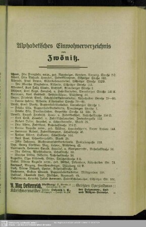 Zwönitz : Alphabetisches Einwohnerverzeichnis von Zwönitz