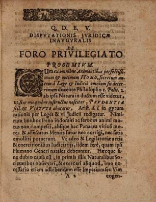 Disp. iur. inaug. de foro privilegiato