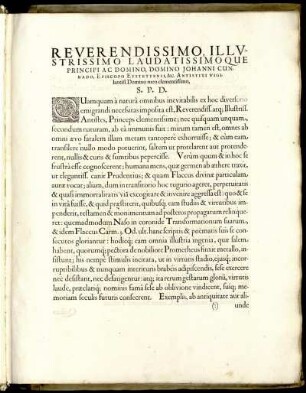 Reverendissimo Illustrissimo Laudatissimoque Principi Ac Domino, Domino Johanni Cunrado [...]