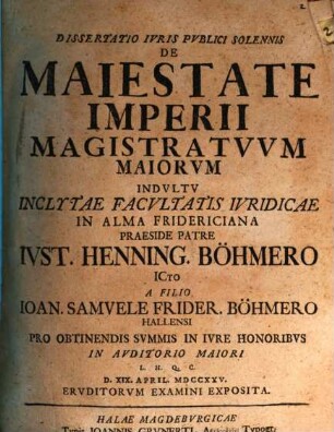 Diss. iuris publ. sol. de maiestate imperii magistratuum maiorum