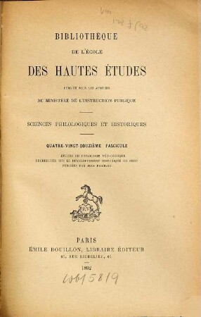 Etudes de philologie néo-grecque : Recherches sur le développement historique du grec
