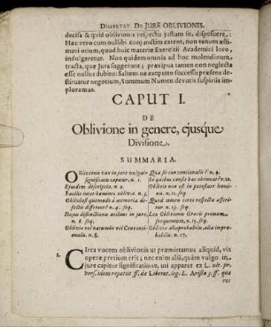 Caput I. De Oblivione in genere, ejusque Divisione.