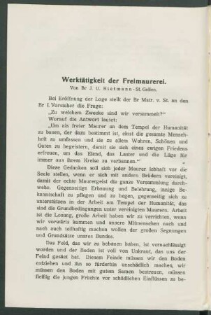Werktätigkeit der Freimaurerei.