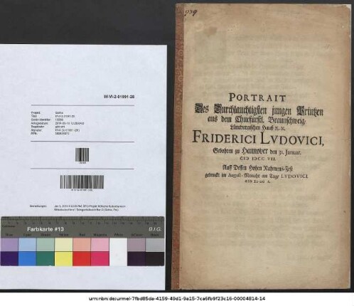 Portrait Des Durchlauchtigsten jungen Printzen aus dem Churfürstl. Braunschweig-Lüneburgischen Hauß [et]c. [et]c. Friderici Lvdovici, Gebohren zu Hannover den 31. Januar. MDCCVII.