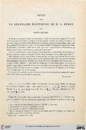 40: Notes sur la grammaire égyptienne de M. A. Erman
