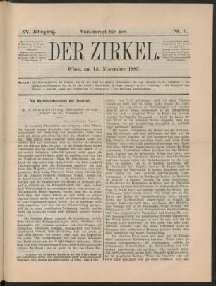 Nr. 11. Wien, am 15. November 1885.